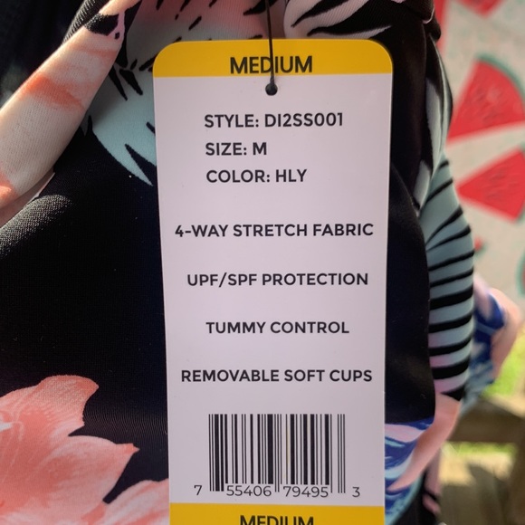 NWT DKNY Tropical Print Hibiscus Palm Swimsuit One Piece Size Medium $118 - Picture 10 of 15